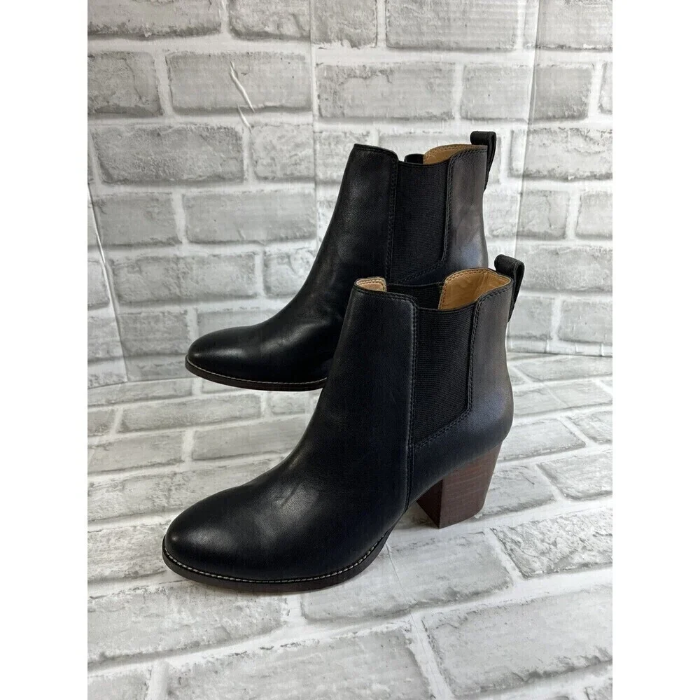 J. Crew Style AR846 Women's Size 8.5 Black Leather Platform Block Heel Bootie
